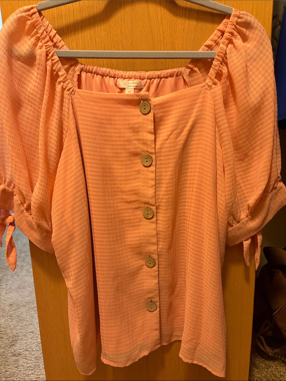 Peach Button-Front Women's Off-Shoulder Top